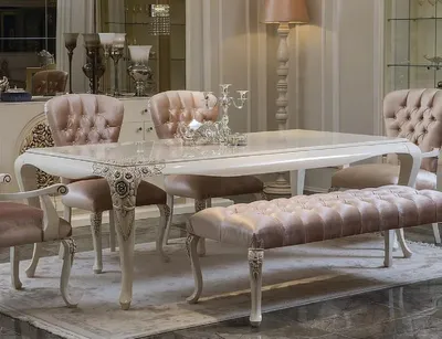 Produktbild von Casa Padrino Luxus Barock Esstisch Weiß / Beige - Edler Massivholz Esszimmertisch - Prunkvolle Barock Esszimmer Möbel