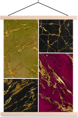 Produktbild von MuchoWow® Textilposter Marmor - Gold - Luxus 40x53 cm mit holzfarbenen Rahmen - Schlafzimmer