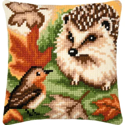 Produktbild von Vervaco gestempeltes Kreuzstich-Set, Kissen "Igel und Rotkehlchen", 40x40 cm