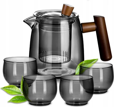 Produktbild von Kuketo | Glas Teekanne Mit Edelstahl Sieb + 4 Teetassen – Teekannen Set Für Tee, Kaffee & Kräuter – Elegant, Hitzebeständig & Stilvoll