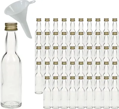 Obrázok produktu pre Sklenené mini fľaštičky s objemom 40 ml, vhodné na plnenie – sada 10 kusov – darčekové fľaštičky so skrutkovacím uzáverom – vrátane lievika