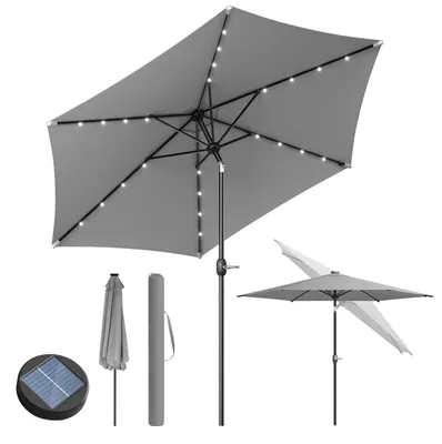 Produktbild von Garten-Sonnenschirm - Runder Kurbel-Sonnenschirm - Solar-LED - UV-Schutz 50+ - 293 x 247 cm - Neigbar - Mit Schutzhülle - Dunkelgrau