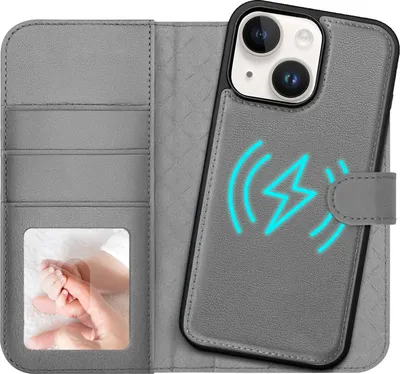 Obrázok produktu pre magnetické peňaženkové puzdro 2v1 na mobilný telefón iPhone 14 kryt RFID ochrana, odnímateľný magnetický kryt, kompatibilný s MagSafe, nárazuvzdorné puzdro s okienkom na fotografiu