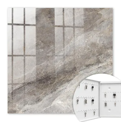 Produktbild von Metall Schlüsselkasten 30 x 30 cm - weißer Schlüsselschrank zur Wandmontage - wandhängende Schlüsselbox mit Tür - nach links öffnend - Schlüsselaufbewahrung für Flur - Büro - Arbeitszimmer - Werkstatt - Garage - Steintextur