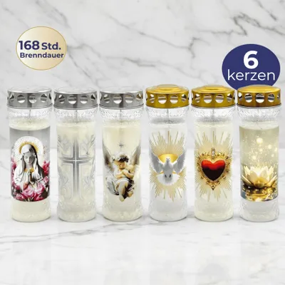 Produktbild von Horeca Candles Grabkerzen 7 Tage mit Deckel – 6er Set Wetterfest & Duftfrei – Friedhofskerzen Weiß RAL Qualität – Hergestellt in Österreich