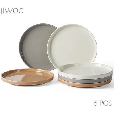 Produktbild von Teller set 6stück Ø21 cm Keramik Speiseteller Pastateller Brotteller Flachteller set für 6 Personen Plate Mikrowellen- und Spülmaschinenfest