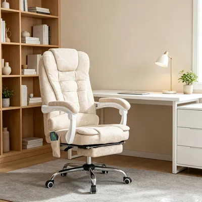 Produktbild von Sweiko Bürostuhl mit Massagefunktion, ergonomisch, 65x160x104cm, Cremeweiß