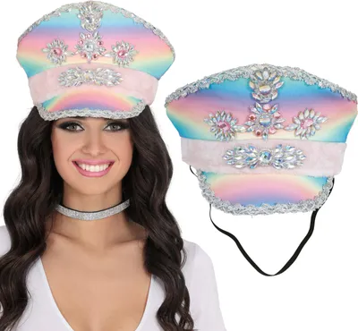 Immagine prodotto di Polizia Carnevale Arcobaleno Cappello Abbellimenti Glamour Nastro Rosa Carnevale Accessori per capelli Costume Accessorio Festa Creativa Evento Fantasia Copricapo Pietre Gemme Mondo Glitter, Colore: Multicolore