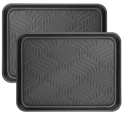 Produktbild von Famanu Schuhablage Set von 2 - 43 x 33 x 3 cm, Kunststoff mit erhöhter Rand, für Innen und Außen (schwarz)