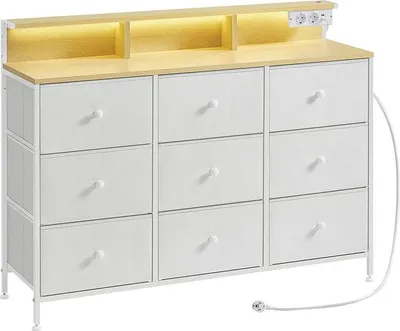 Obrázek produktu pro Komoda s 9 zásuvkami a LED osvětlením – 33,5 x 114 x 84 cm – bílá