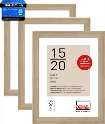 Produktbild von DEHA Design 3er SET Holz Portraitrahmen, Bilderrahmen Fontana, 15x20 cm, Eiche