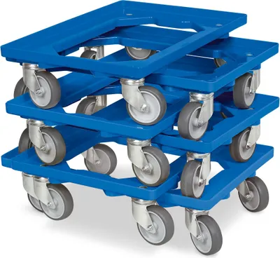 Produktbild von 6x Logistikroller/Kistenroller für Behälter 600 x 400 mm, Tragkraft 250 kg, blau