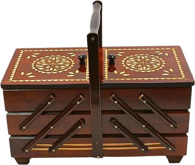 Produktbild von Famanu Nähkiste Hochwertige Nähbox aus Sperrholz 7 Fächer Braun 42 x 20 x 21 cm