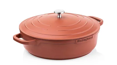 Produktbild von Westinghouse 28cm Schmorpfanne, alle Herdarten, Backofenfest, Silikongriffe, rot