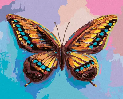 Produktbild von Zuty - Malen nach Zahlen - BUNTER SCHMETTERLING AUF ROSA-BLAUEM HINTERGRUND, 40x50 cm, ohne Keilrahmen