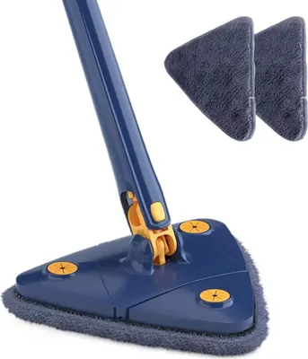 Produktbild von Wischmopp 360° drehbar Super Wasseraufnahme dreieckig Wischmopp Faltbarer automatischer Wasserquetsch-Mikrofaser-Wandwischmopp mit 2 Ersatz-Mopp-Tüchern - navy