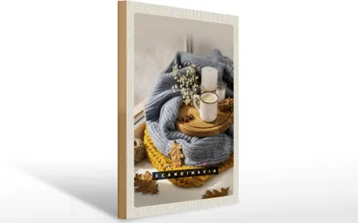 Produktbild von Holzschild Reise, 40 x 30 cm, Holzschilder Skandinavien Wolle Kaffee Herbst Kerze Schild