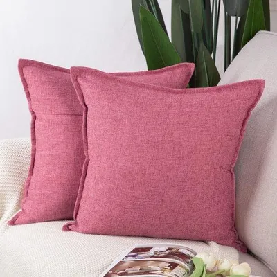 Produktbild von Unyqoos® 2er-Set Kissenbezüge 40x40 cm, weiches Polyester‑Leinen, rosa, mit verdecktem Reißverschluss – für Sofa & Schlafzimmer
