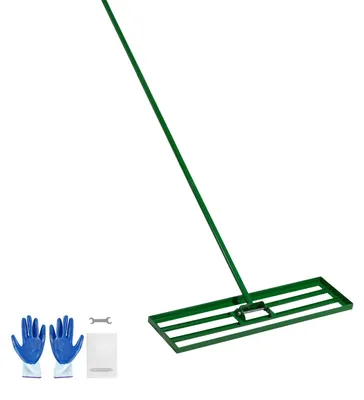 Produktbild von Rasen-Nivellierrechen - Rasenrakel - Kopf 91 x 25 cm - Stahlstiel 198 cm - Inkl. Gartenhandschuhe - Rasenglätter Für Garten & Golfrasen