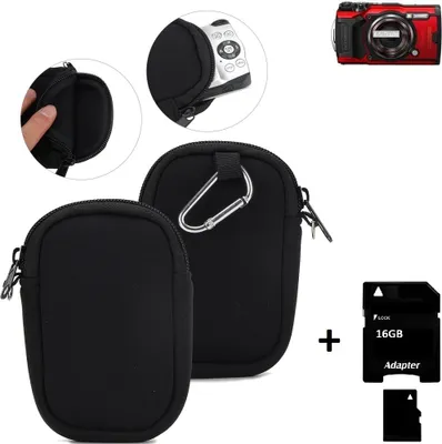 Produktbild von K-S-Trade® Kameratasche kompatibel mit Olympus TOUGH TG-6 Schutz Hülle Kompaktkamera Tasche Travelbag sleeve case neopren Fototasche + 16GB