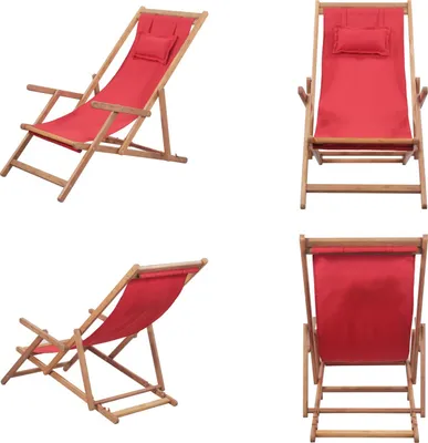 Image de vidaXL Chaise de plage pliante Tissu et cadre en bois rouge - Chaise de plage - Chaises de plage - Chaises de camping