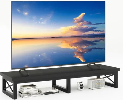 Image de Meuble TV Table 114 cm 2 rangements Noir Salon Salle à manger Chambre à coucher