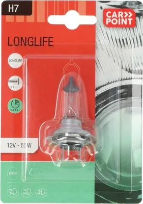 Produktbild von 1x CARPOINT Longlife H7 Glühlampe Fernlicht 12V 55W 3100K Halogen 0760072