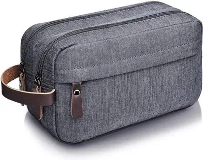 Produktbild von Wasserdichte Herren Kulturtasche aus Nylon und Leder, Grau, mit Haken und 2 Fächern