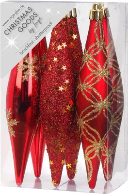 Produktbild von Inge‘s Christmas Decor 81160, Spezifisches Weihnachtsornament, Kunststoff, Rot, 6 Stück(e), Box