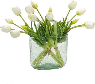 Immagine prodotto di Unyqoos® Tulipani artificiali in lattice effetto reale, set da 15 pezzi, colore bianco – 40 cm, 3 confezioni (15 steli: 9 fiori, 6 boccioli), diametro del fiore 4 cm / altezza 5 cm, gomma morbida, steli flessibili in filo metallico, facili da pulire