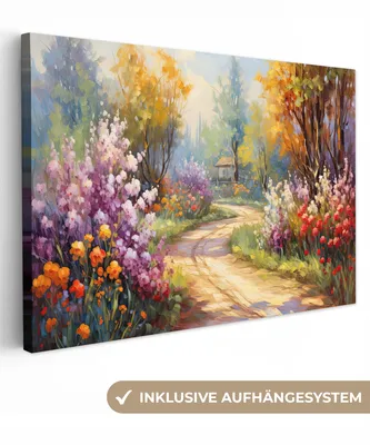 Produktbild von MuchoWow® - Leinwandbilder - Blumen - Bäume - Kunst - Aquarell, Wandbild, Wanddeko Bilder Wohnzimmer, 90x60 cm