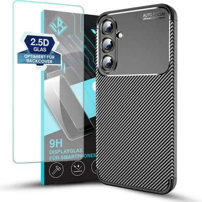 Produktbild von Handy Hülle für Samsung Galaxy A35 5G mit 9H Displayglas Displayschutz Plus Carbon Look Cover Case Schutzhülle Farbe: Schwarz