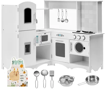 Produktbild von Drewniana narożna kuchnia XXXL z lodówką, piekarnikiem, pralką, fartuszkiem  i akcesoriami