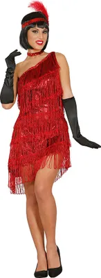 Produktbild von rotes Charleston Kleid mit Fransen für Damen Gr. M/L, Größe:L