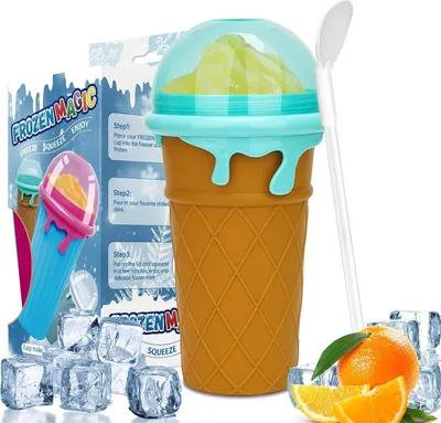 Produktbild von Slush Becher, 500ml DIY Slushie Maker mit Deckeln und Strohhalmen, Schnellgefrorener Zauberbecher für Kinder und Erwachsene
