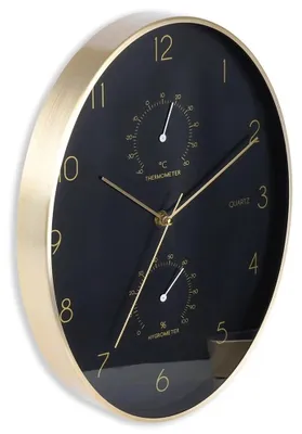 Image de Horloge murale - Hygromètre et thermomètre - 27 x 34,5 cm - Métal - Noir