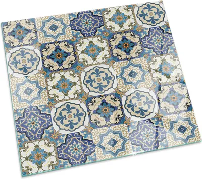 Produktbild von Mosaikmuster mit Blumen – Glasbodenplatte für – Kaminofen – Kaminplatte Glas – Schutzglas – Funkenschutzplatte –Glasbodenplatte Feuerfeste – Hitzeschutzplatte – Bodenschutz aus Glas – 50x50 cm