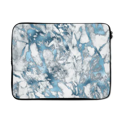 Produktbild von MuchoWow® Laptop Hülle 17 Zoll Laptoptasche Marmor - Luxus - Silber - Blau - Zipper - Schutzabdeckung