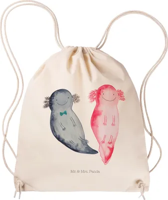 Produktbild von Mr. & Mrs. Panda Jutebeutel Axolotl Freundin - Transparent - Geschenk, Lurch, Stoffbeutel, Baumwollbeutel, Kleiner Rucksack, wander, Schwanzlurch, Liebe, gym tasche