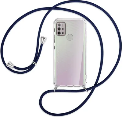 Produktbild von Handykette Backcover-Schutzhülle mit Band (Metall silberfarben) für Motorola Moto G10 (Power), G20, G30 - dunkelblau