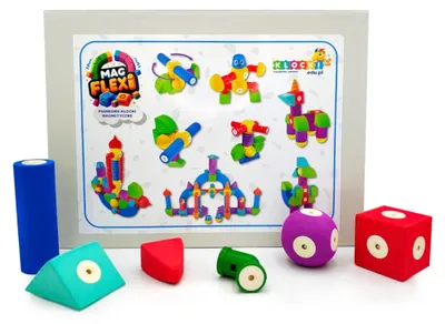 Produktbild von MagFlexi Magnetische Schaumstoffbausteine – 100 Teile (Schaumstoff & Kunststoff-Verbinder, 5 Vorlagekarten A4, bunte Formen) – ab 3 Jahren, CE & EN-71