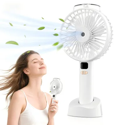 Produktbild von Handventilator mit Sprühnebel, 6 Stufen Mini Ventilator USB-C wiederaufladbar, 4000mAh Akku, LED Display, tragbarer 2-in-1 Ventilator für Sommer