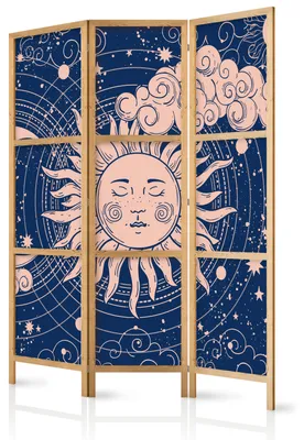 Produktbild von Muralo Japanischer PARAVENT 3-teilig Raumteiler klappbar PREMIUM-Vliesleinwand SONNE UND WOLKEN für Schlafzimmer 135cmx172cm