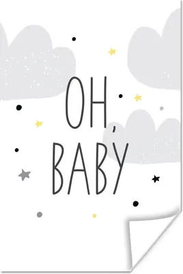 Produktbild von MuchoWow® Poster Illustration mit dem Zitat "Oh, Baby", Sternen und Wolken 40x60 cm - Plakate für die Wand - Poster Babyzimmer