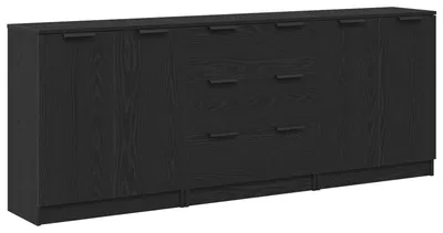 Produktbild von vidaXL Sideboard 3 pcs Schwarz Eichen-Optik 180 x 30 x 70 cm