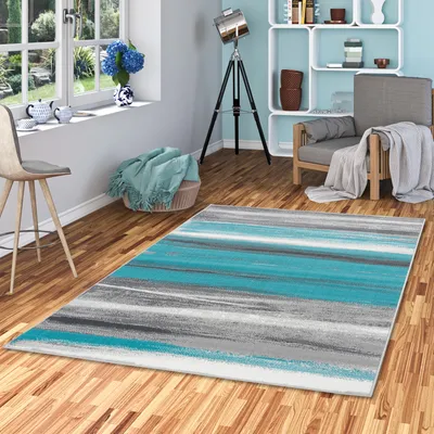Produktbild von Designer Teppich Samba Türkis Grau Stripes, Größe:190x280 cm