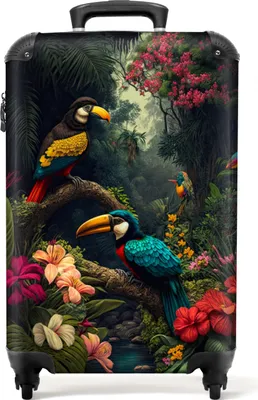 Produktbild von NoBoringSuitcases.com® Koffer Handgepäck Trolley Rollkoffer Kleine Reisekoffer mit 4 Rollen - Blumen - Vogel - Dschungel - Pflanzen - Cabin Size < 55x40x23 cm & 55x40x20 cm - Fotokoffer - Kabinenkoffer - BoardgepäckHandgepäck Koffer 55x35x20 cm, 36L,