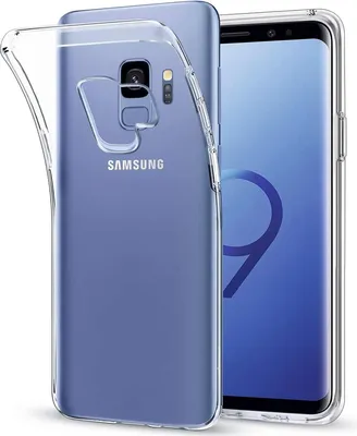 A clear phone case is shown on a Samsung Galaxy S9 phone.