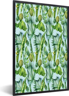 Produktbild von MuchoWow® MuchoWow® Gerahmtes Poster Vintage - Blätter - Ananas 60x90 cm - Poster mit zchwarzem Bilderrahmen - Kunst