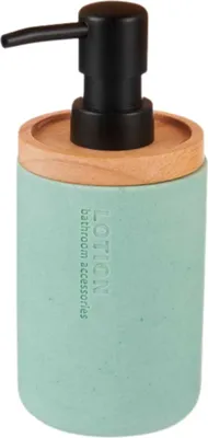 Produktbild von BERILO | Seifenspender - Flüssigkeitsspender - 18 x 9 x 8 cm - mint - mit Dosierpumpe - mit Holzdeckel